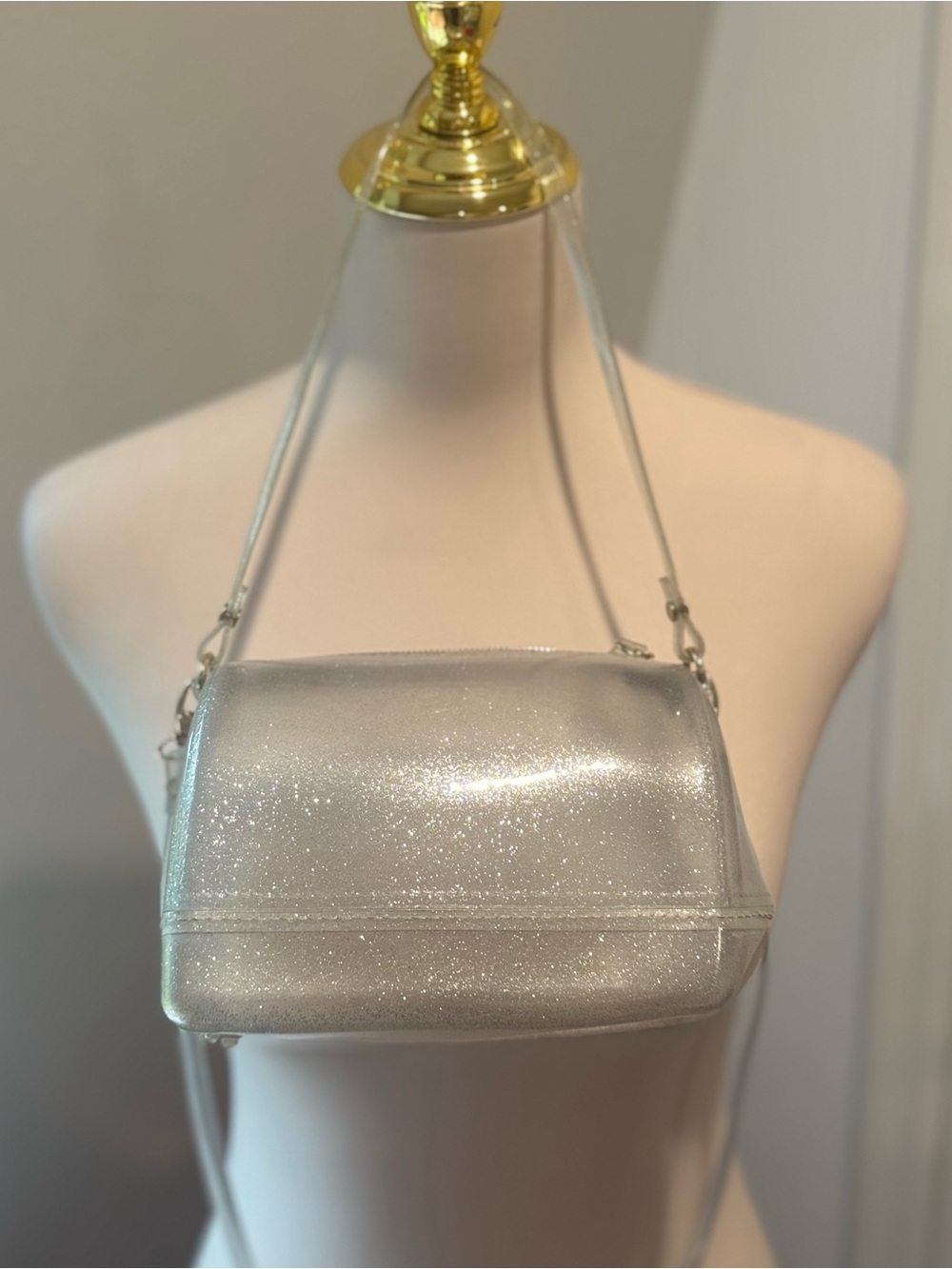 Jelly Clear Silver Glitter Mini Crossbody Bag | One Size